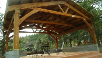 Timber Frame Pavilion in Bellvue, Colorado.